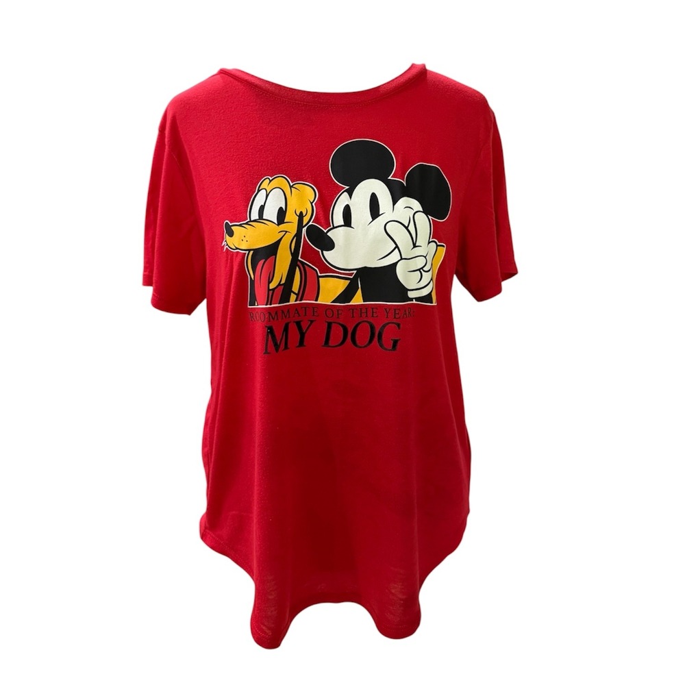 Disney Mickey Mouse Pluto Roommate of the Year My Dog Red Graphic Tee Large
